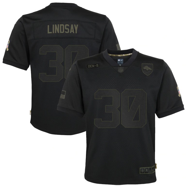 NFL Denver Broncos #30 Phillip Lindsay Nike Youth 2020 Salute to Service Game  Black jerseys
